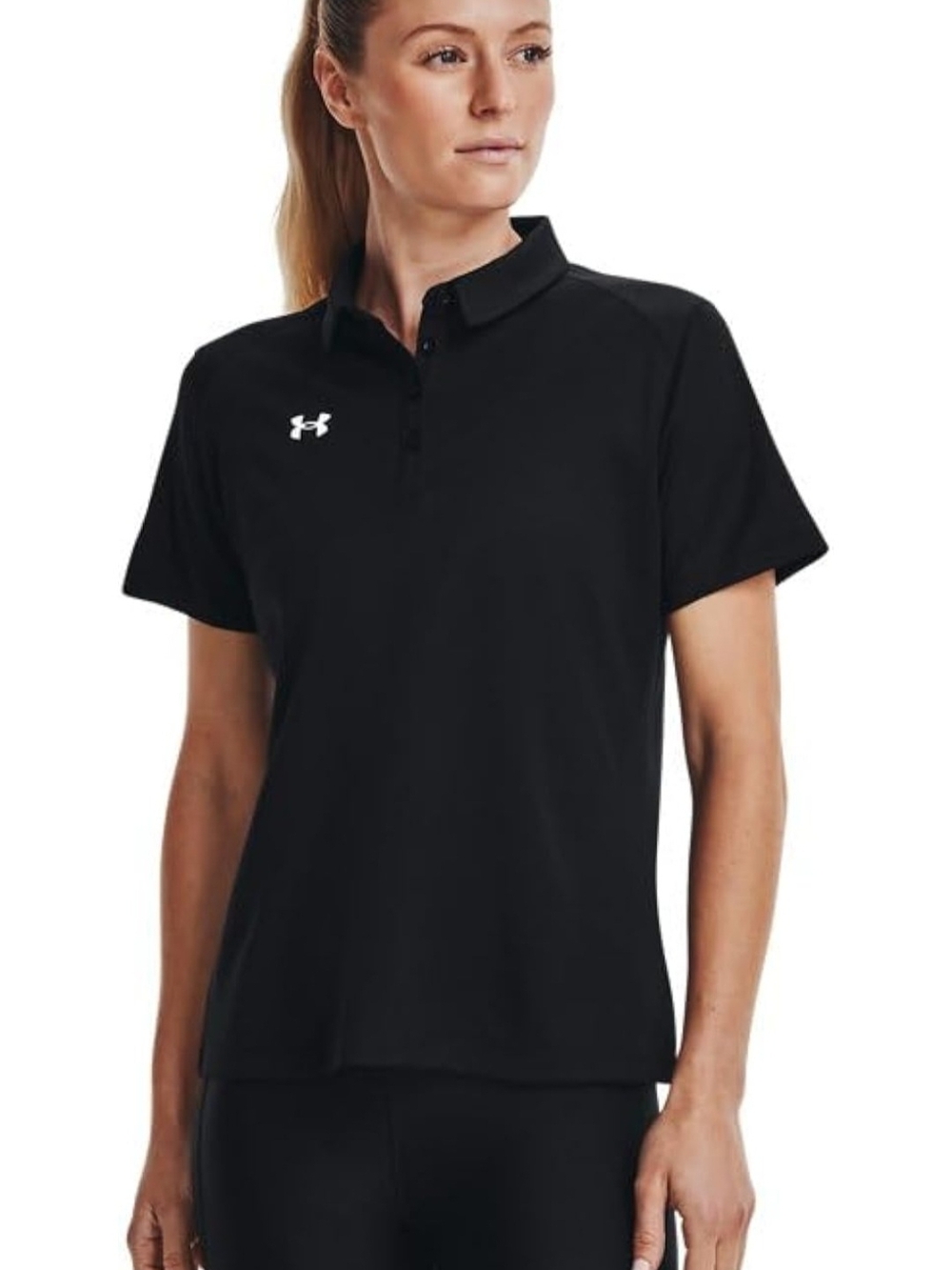 Under Armour UA Active SS Polo Shirt Black Short Sleeve UPF 50 Women's Size M